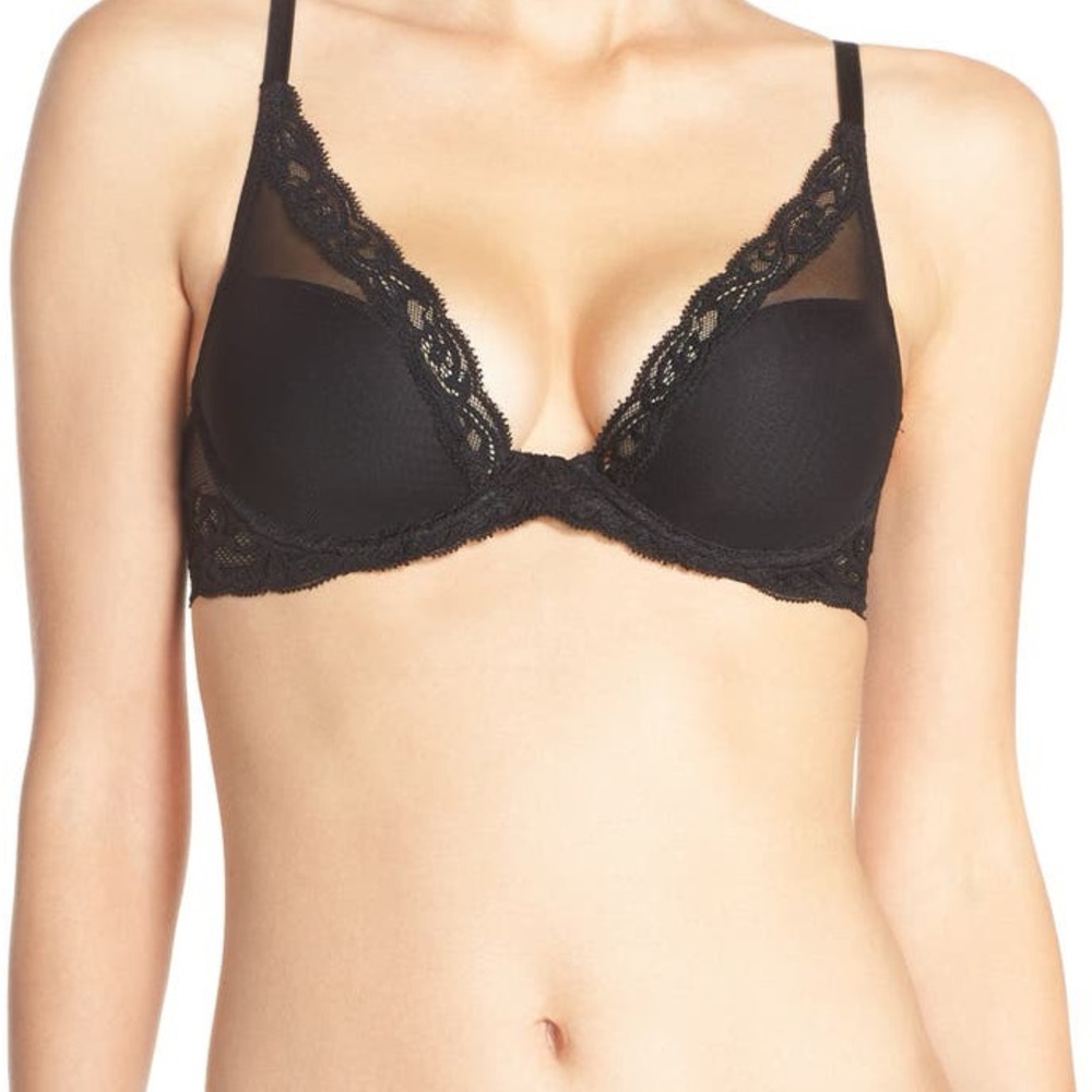 Natori Feathers Plunge T-shirt Basics Lace Trim Bra